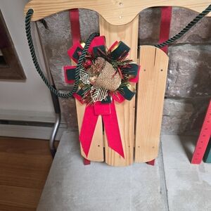 Holiday Wooden Sled with Red and Green Decor